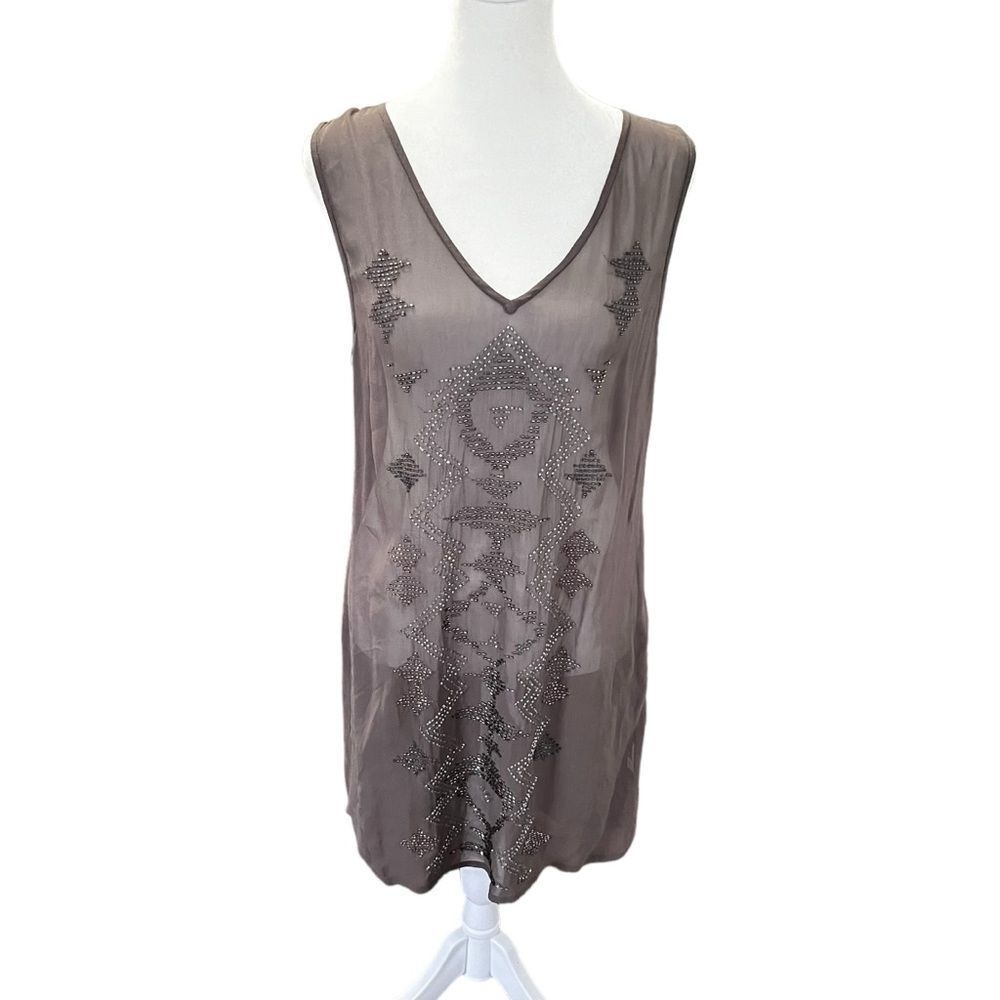 Chan Luu Beaded Sheer Mini Dress Gray Whimsigoth Dark Romantic XS - Picture 2 of 11